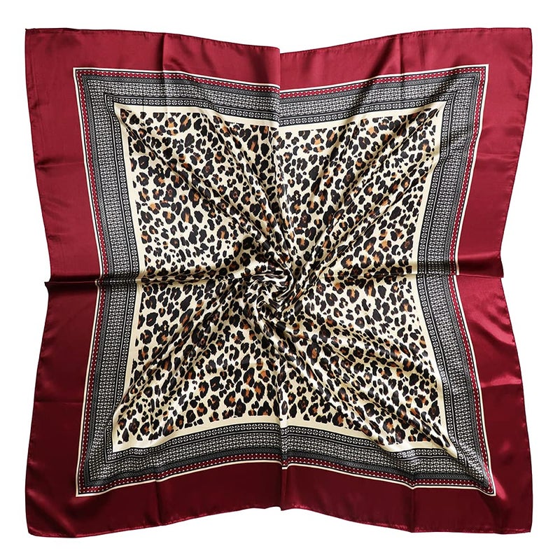 vabovin Women's 35" Satin Square Silk Like Hair Scarves and Wraps Headscarf for Sleeping (Leopard Dark Red) - Image 1